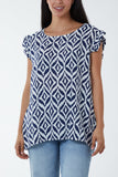 Geometric Print Frill Sleeve Top For Women  - Dropwear