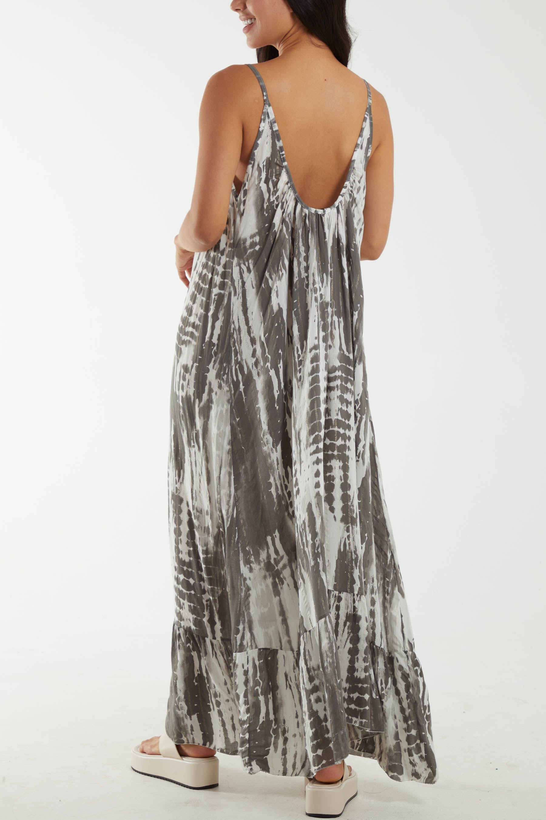 Charcoal Tie Dye Cami Maxi Dress For Women ONE SIZE - Dropwear