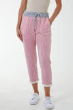 Pinstripe Contrast Waist Trousers For Women  - Dropwear