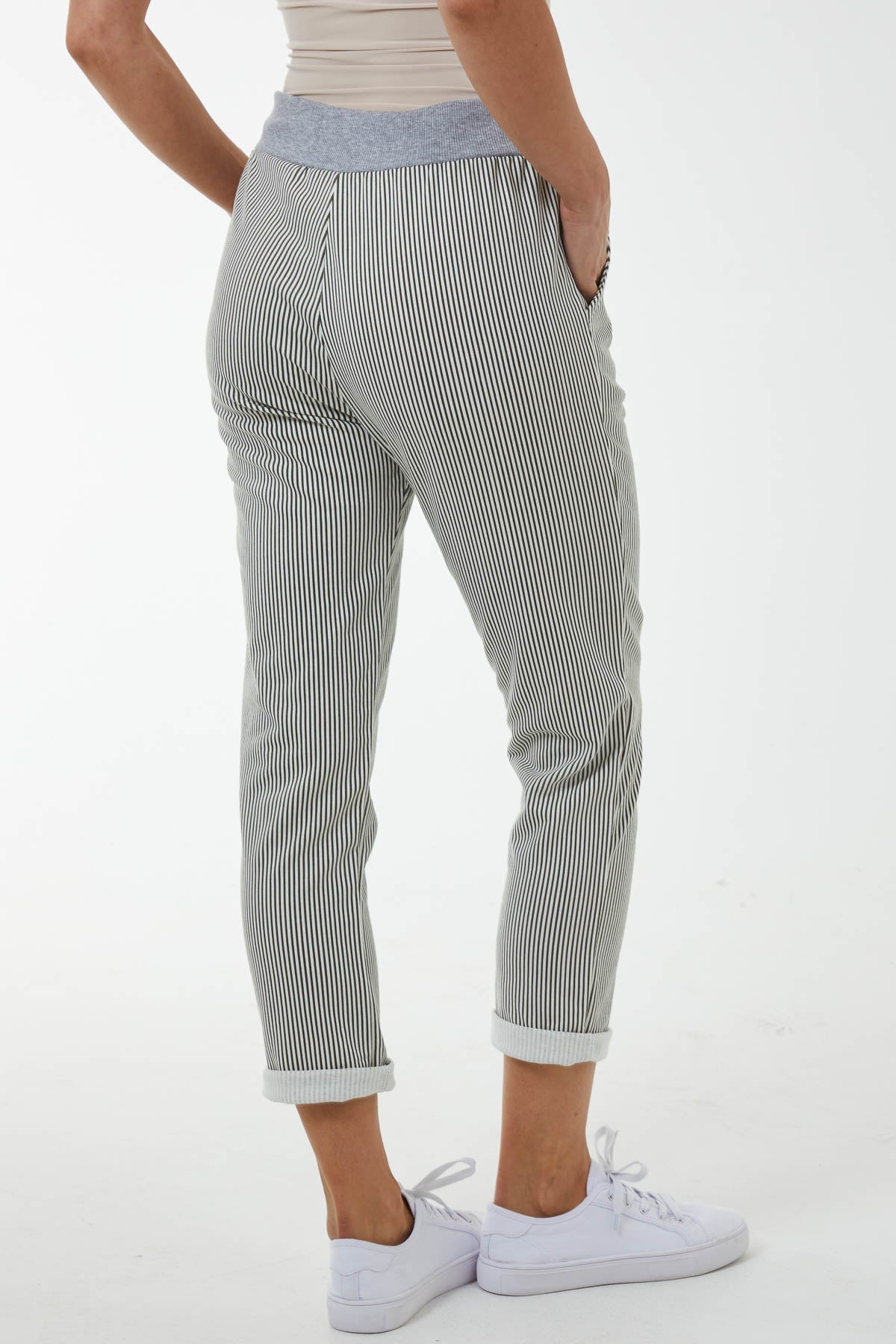 Orange Pinstripe Contrast Waist Trousers For Women ONE SIZE - Dropwear