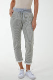 Jade Pinstripe Contrast Waist Trousers For Women ONE SIZE - Dropwear
