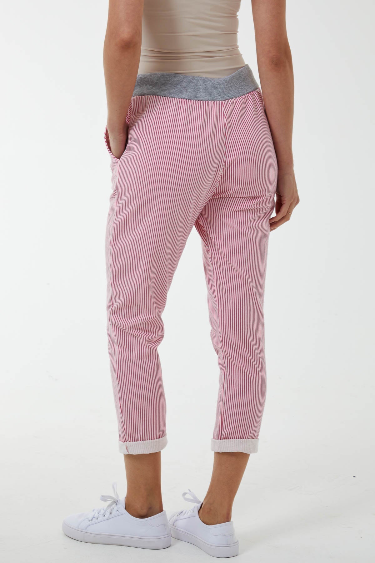 Pinstripe Contrast Waist Trousers For Women  - Dropwear