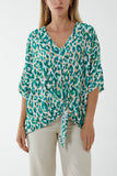 Jade V-Neck Tied Front Leopard Print Top For Women ONE SIZE - Dropwear