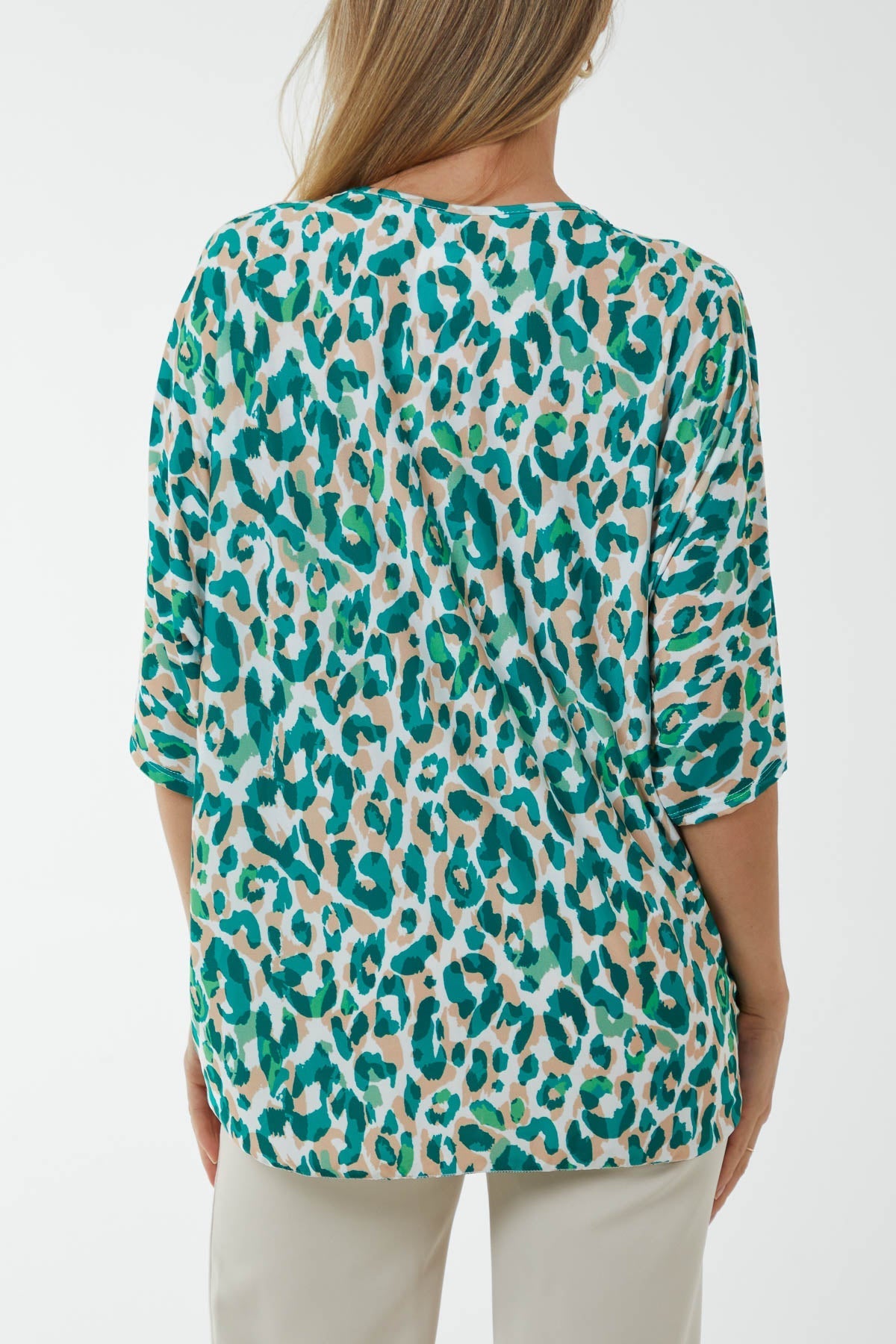 Fuchsia V-Neck Tied Front Leopard Print Top For Women ONE SIZE - Dropwear