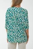 Fuchsia V-Neck Tied Front Leopard Print Top For Women ONE SIZE - Dropwear