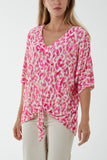 V-Neck Tied Front Leopard Print Top For Women  - Dropwear