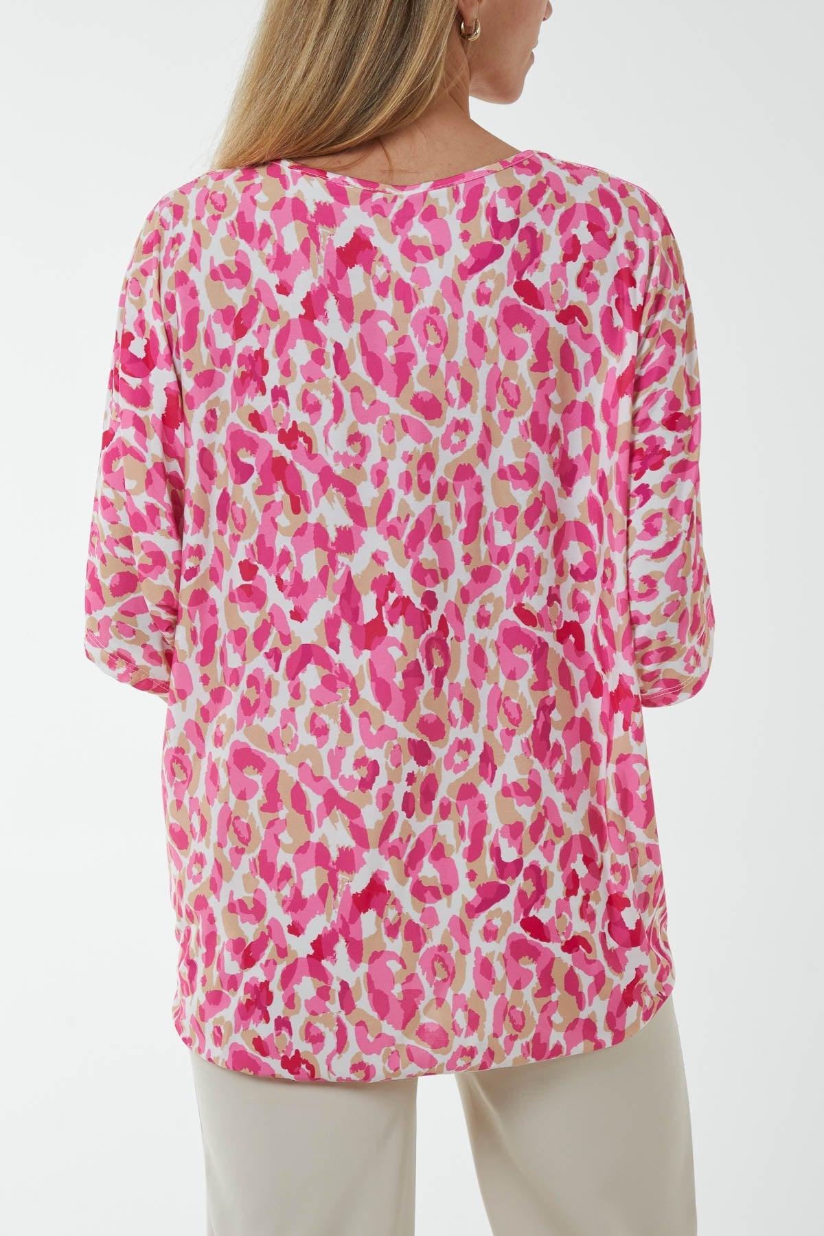 V-Neck Tied Front Leopard Print Top For Women  - Dropwear