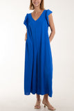 Royal Blue Ruffle Sleeve Wide Leg Jumpsuit For Women ONE SIZE - Dropwear