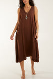 Navy Round Neck Sleeveless Dress with Necklace For Women ONE SIZE - Dropwear