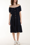 Bardot Shirred Bodice Tiered Dress For Women  - Dropwear