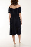 Bardot Shirred Bodice Tiered Dress For Women  - Dropwear