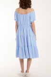 Coral Bardot Shirred Bodice Tiered Dress For Women ONE SIZE - Dropwear