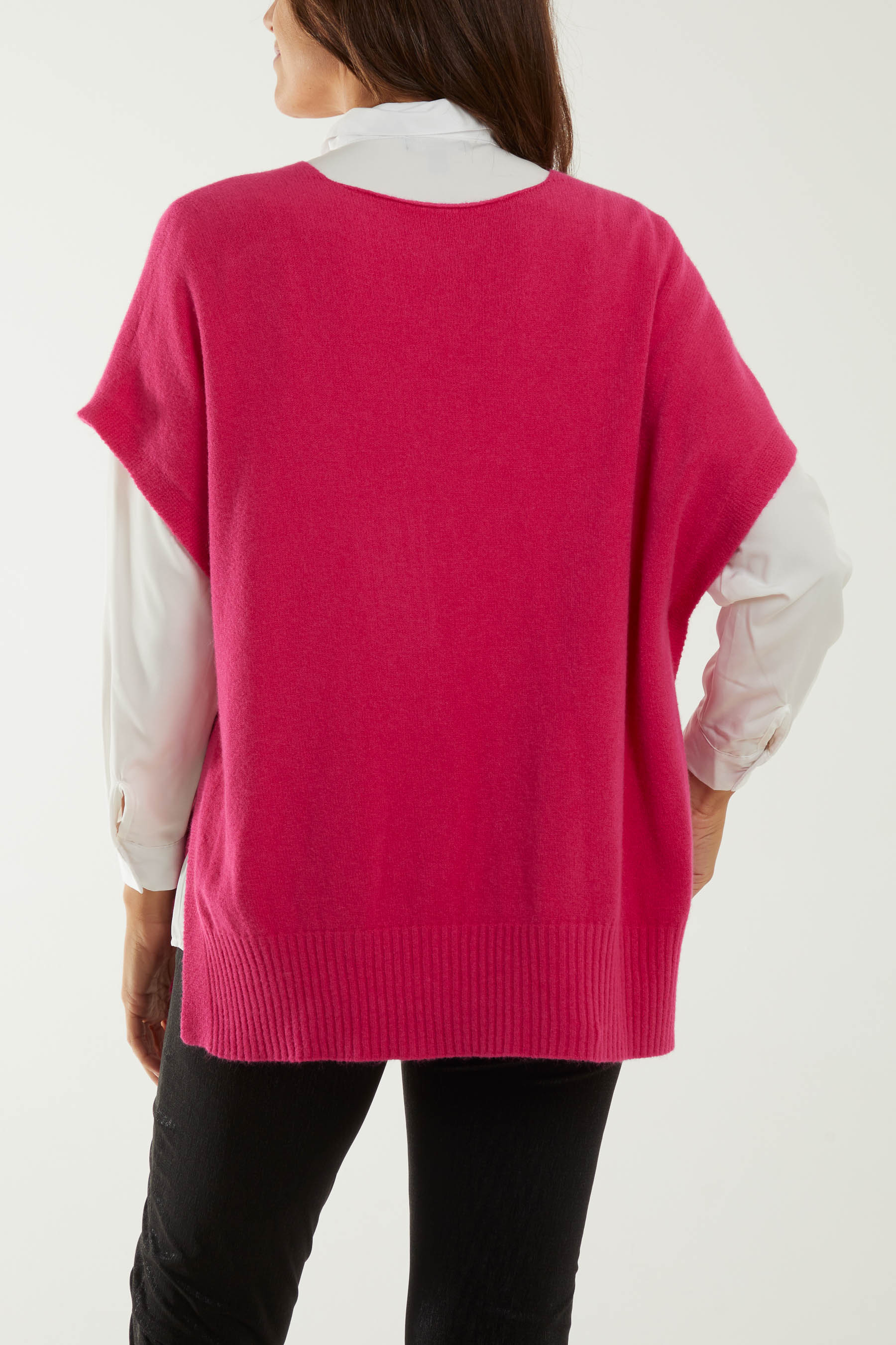 V-Neck Side Split Knit Vest For Women  - Dropwear