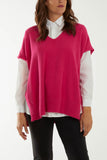 V-Neck Side Split Knit Vest For Women  - Dropwear