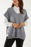 Grey V-Neck Side Split Knit Vest For Women ONE SIZE - Dropwear