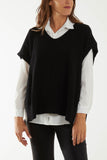 Navy V-Neck Side Split Knit Vest For Women ONE SIZE - Dropwear