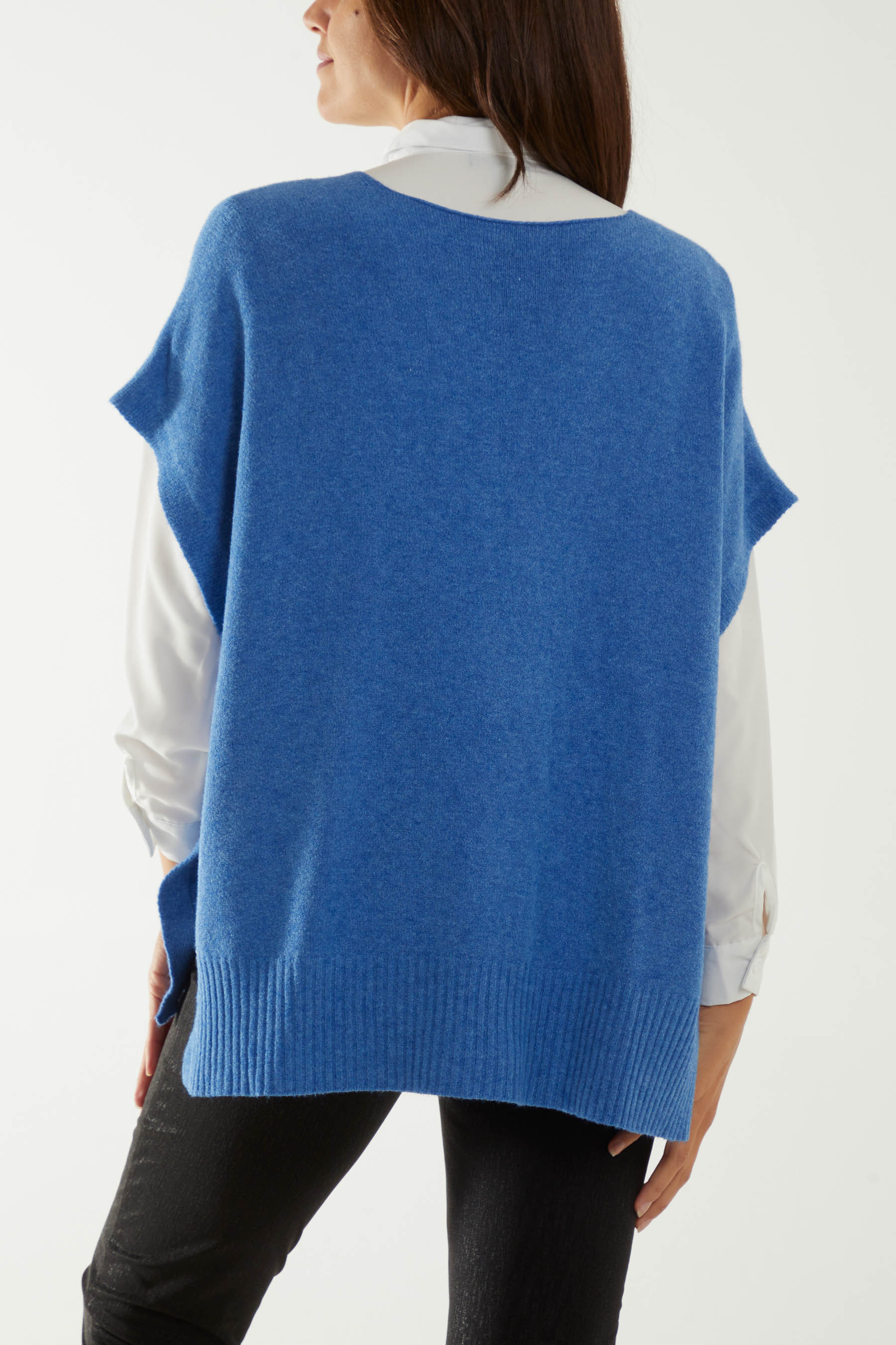 V-Neck Side Split Knit Vest For Women  - Dropwear
