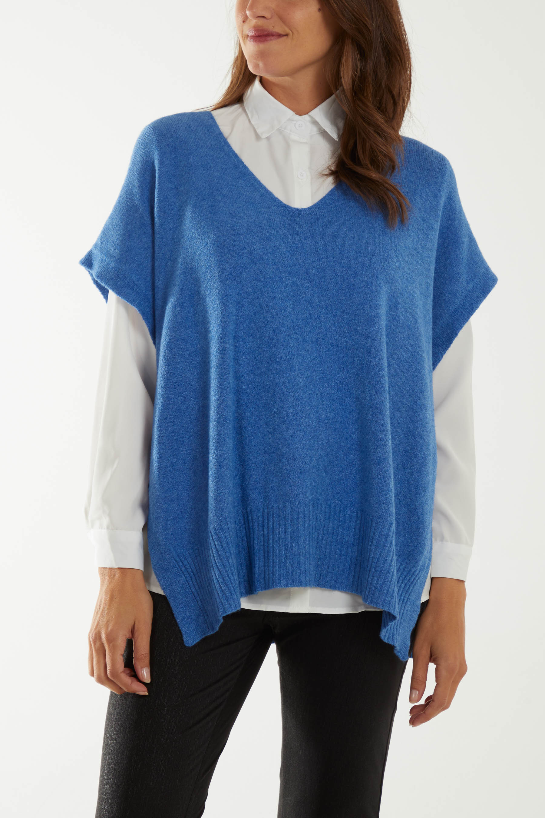 Fuchsia V-Neck Side Split Knit Vest For Women ONE SIZE - Dropwear