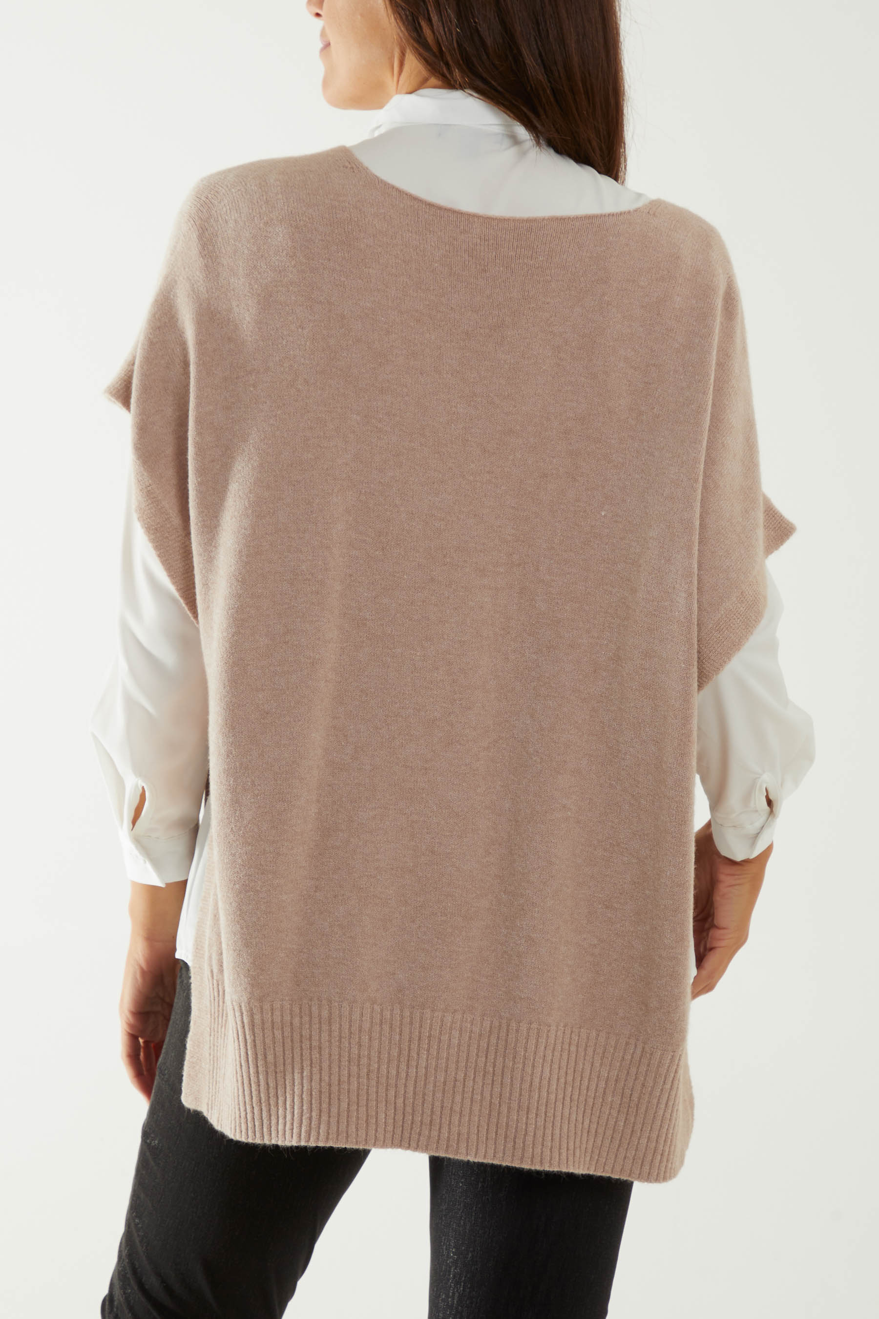 Mocha V-Neck Side Split Knit Vest For Women ONE SIZE - Dropwear