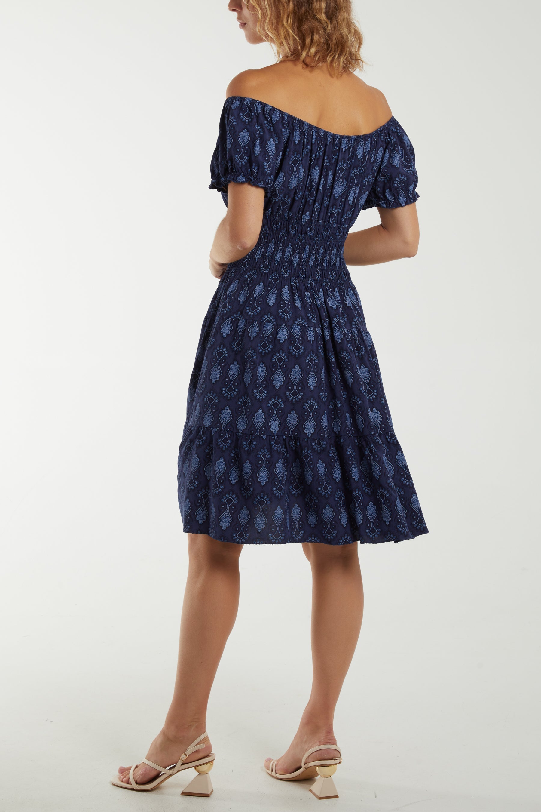 Bardot Moroccan Print Button Dress For Women  - Dropwear