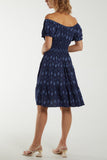 Bardot Moroccan Print Button Dress For Women  - Dropwear