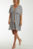 Stone Morrocan Print Tassel Dress For Women ONE SIZE - Dropwear