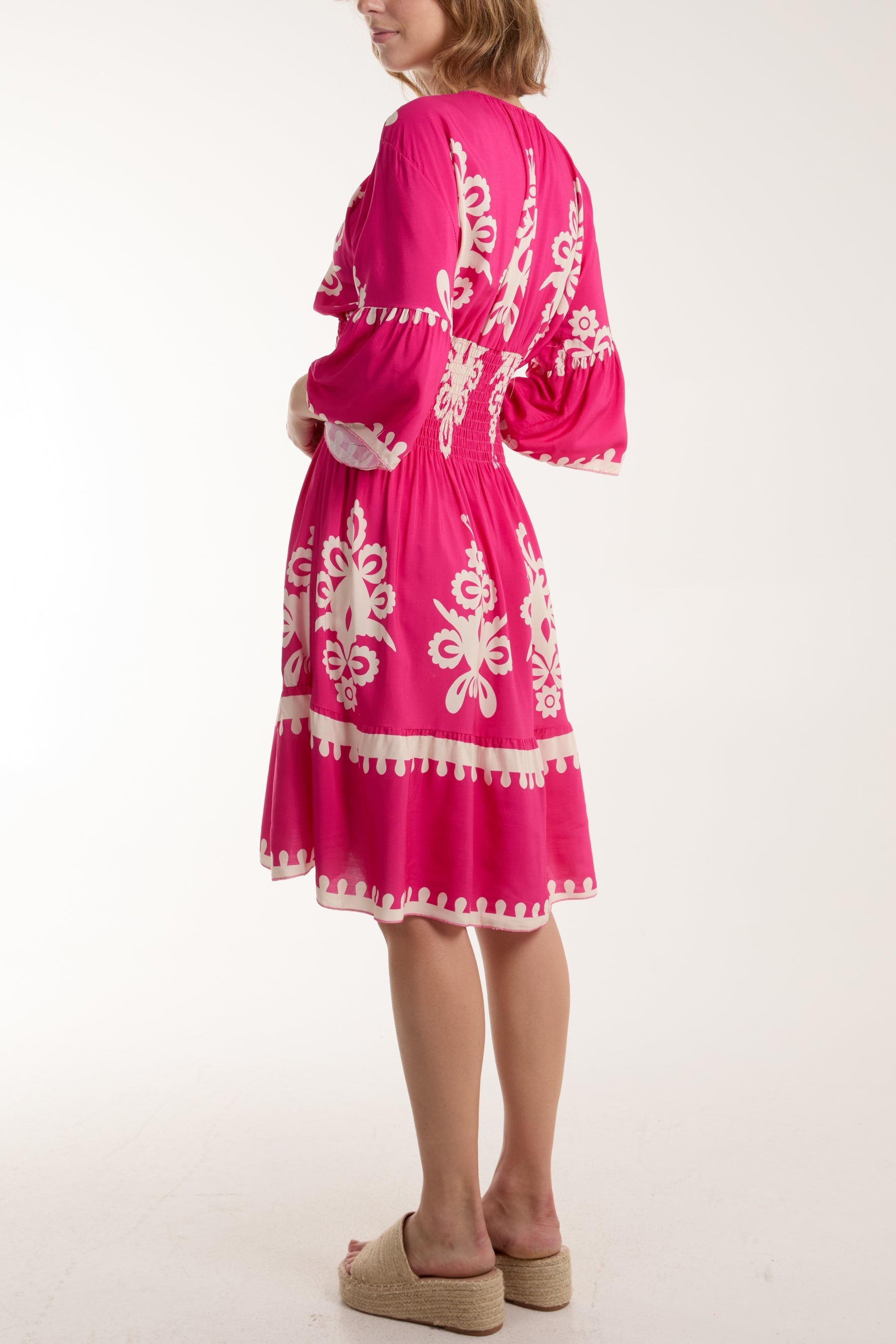 Shirred Bodice Printed Mini Dress For Women  - Dropwear