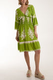 Khaki Shirred Bodice Printed Mini Dress For Women ONE SIZE - Dropwear