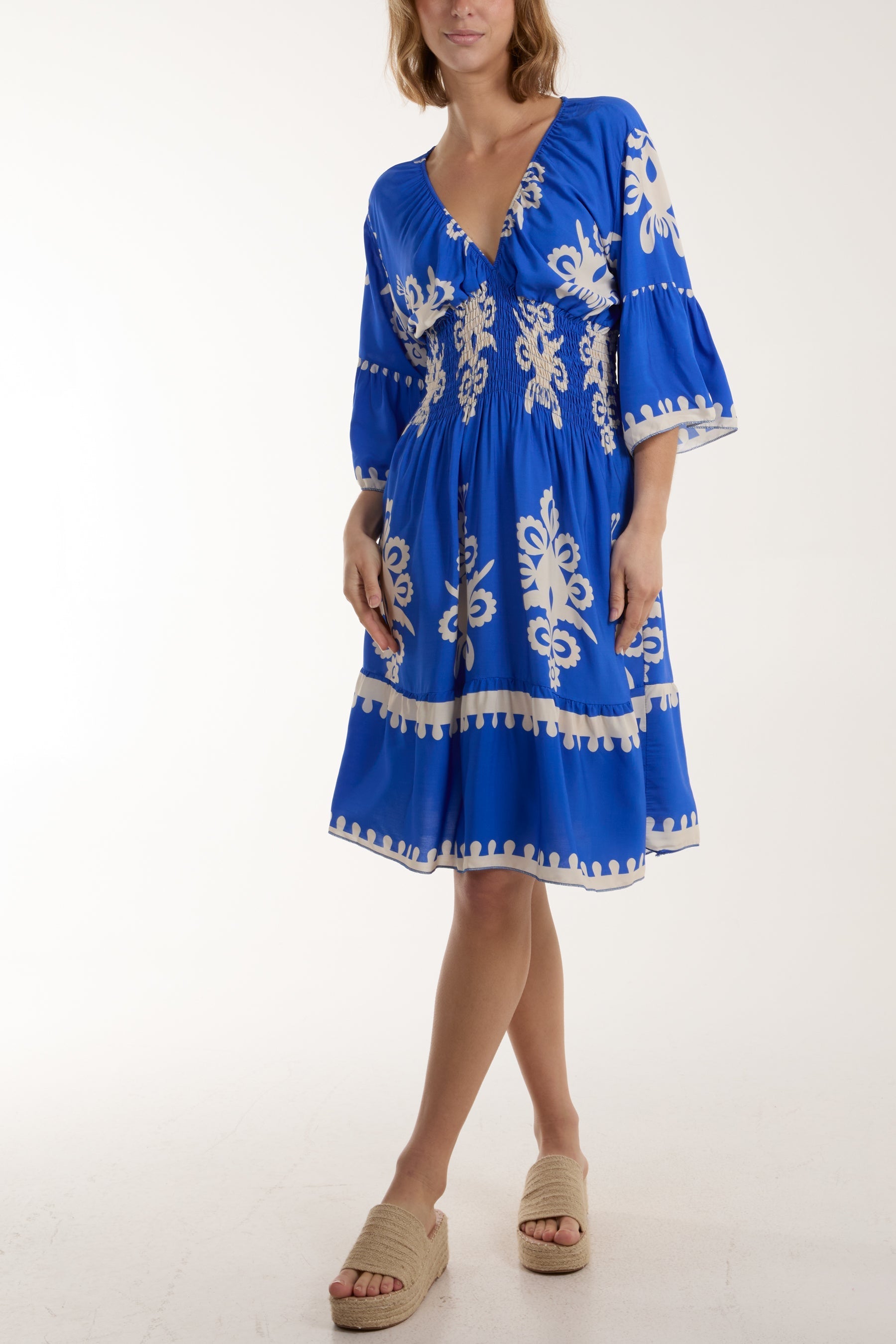 Lime Shirred Bodice Printed Mini Dress For Women ONE SIZE - Dropwear