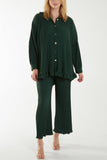 Stone Plisse Shirt & Trouser Co-Ord Set For Women ONE SIZE - Dropwear