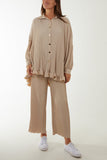 Plisse Shirt & Trouser Co-Ord Set For Women  - Dropwear