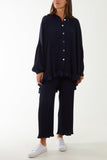 Khaki Plisse Shirt & Trouser Co-Ord Set For Women ONE SIZE - Dropwear