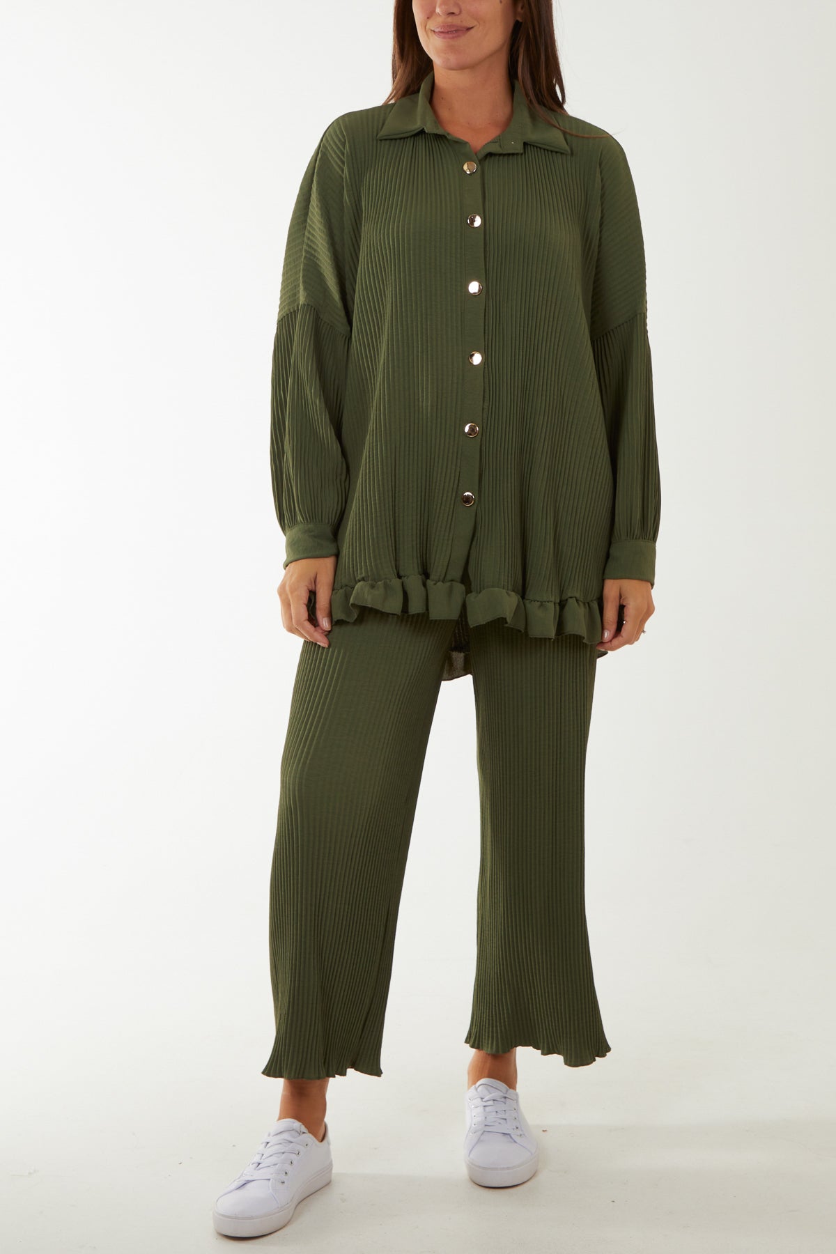 Navy Plisse Shirt & Trouser Co-Ord Set For Women ONE SIZE - Dropwear