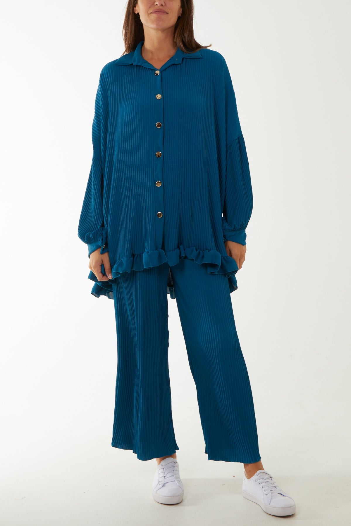 Plisse Shirt & Trouser Co-Ord Set For Women  - Dropwear