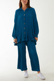 Plisse Shirt & Trouser Co-Ord Set For Women  - Dropwear