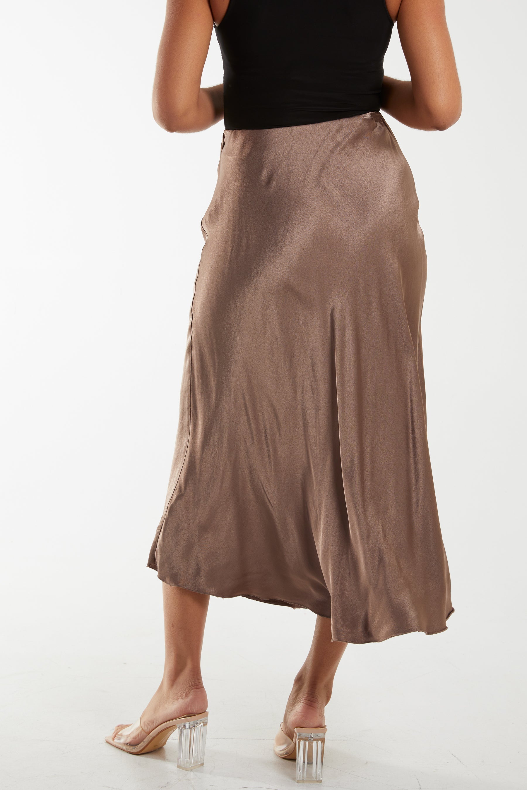 Mocha Waistband Satin Midi Skirt For Women ONE SIZE - Dropwear