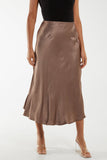 Black Waistband Satin Midi Skirt For Women ONE SIZE - Dropwear
