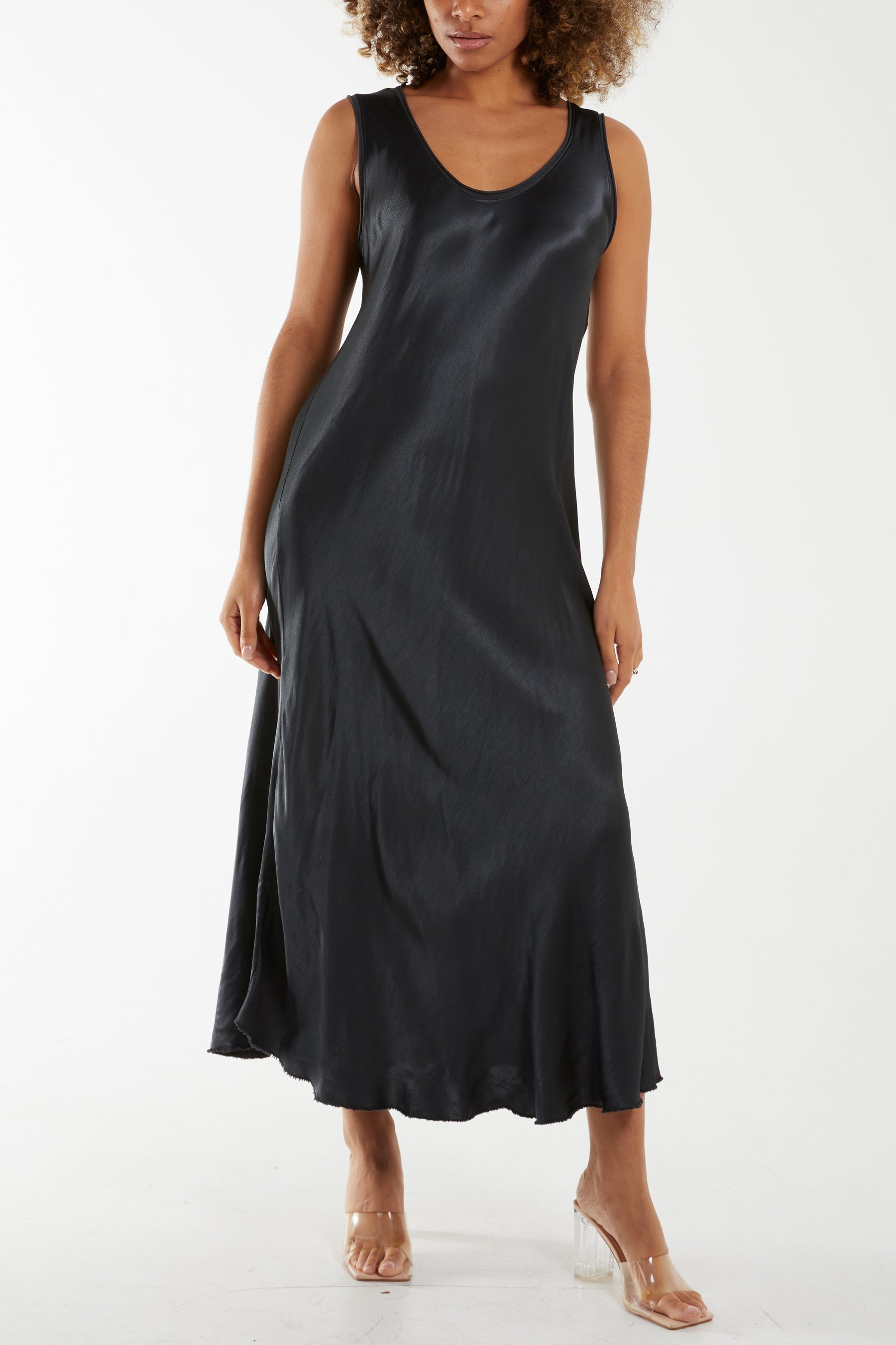 Charcoal Satin Bias Cut V Neck Maxi Dress For Women ONE SIZE - Dropwear