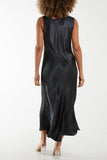 Khaki Satin Bias Cut V Neck Maxi Dress For Women ONE SIZE - Dropwear