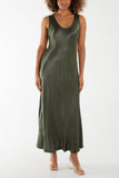 Satin Bias Cut V Neck Maxi Dress For Women  - Dropwear