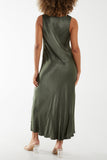 Satin Bias Cut V Neck Maxi Dress For Women  - Dropwear