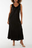 Satin Bias Cut V Neck Maxi Dress For Women  - Dropwear