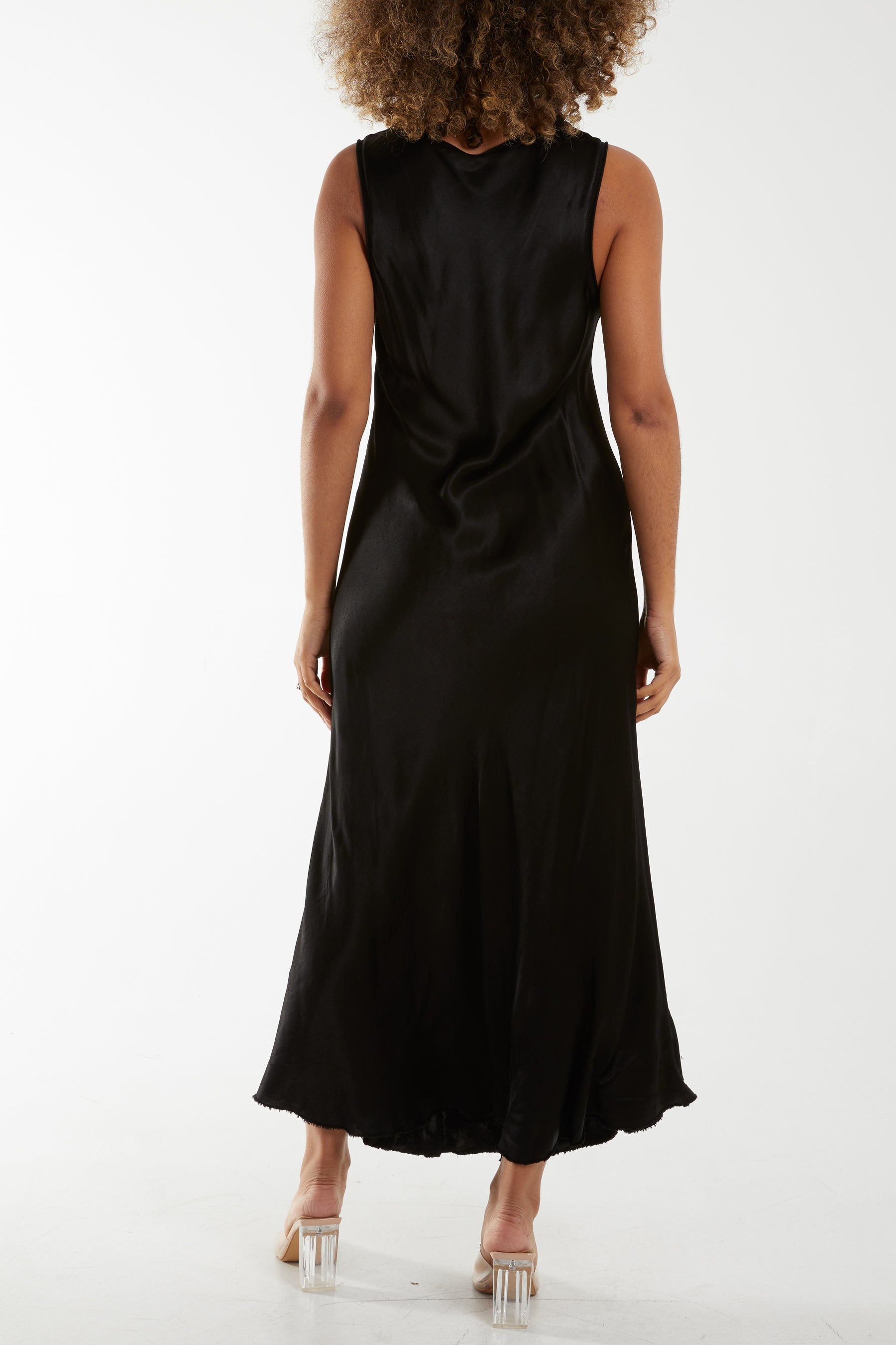 Satin Bias Cut V Neck Maxi Dress For Women  - Dropwear