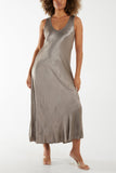 Black Satin Bias Cut V Neck Maxi Dress For Women ONE SIZE - Dropwear