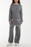 Stone Pockets Stitch Hem Co-Ord Set For Women ONE SIZE - Dropwear