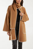 Camel Stitched Hem Jacket with Matching Scarf For Women ONE SIZE - Dropwear
