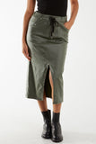 Black Magic String PU Coated Midi Skirt For Women ONE SIZE - Dropwear