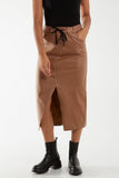 Khaki Magic String PU Coated Midi Skirt For Women ONE SIZE - Dropwear
