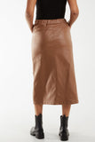 Tan Magic String PU Coated Midi Skirt For Women ONE SIZE - Dropwear