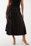 Black Satin Plisse Midi Skirt For Women ONE SIZE - Dropwear